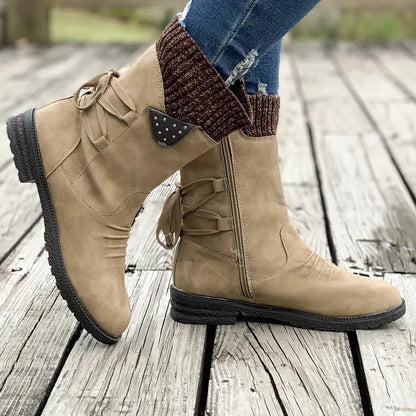 MORDEN™ WOMEN'S KNITTED & FAUX LEATHER PANEL DESIGN BOOTS