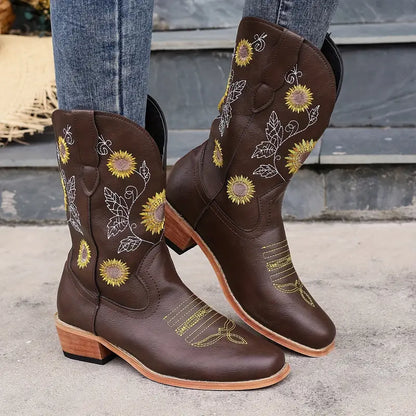 FREYA™ EMBROIDERED STYLE WEDGE HEEL CASUAL ANKLE BOOTS