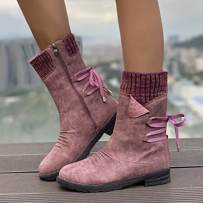 MORDEN™ WOMEN'S KNITTED & FAUX LEATHER PANEL DESIGN BOOTS