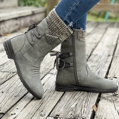 MORDEN™ WOMEN'S KNITTED & FAUX LEATHER PANEL DESIGN BOOTS