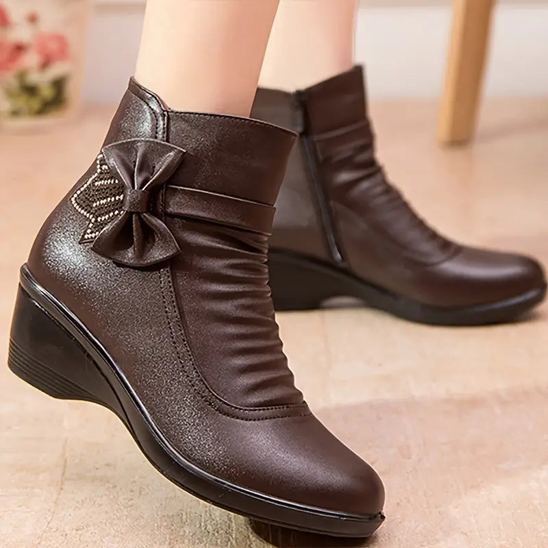 CEDARWOOD™ WOMEN'S CHIC BOW WEDGE ANKLE WINTER BOOTS