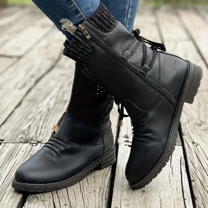 MORDEN™ WOMEN'S KNITTED & FAUX LEATHER PANEL DESIGN BOOTS