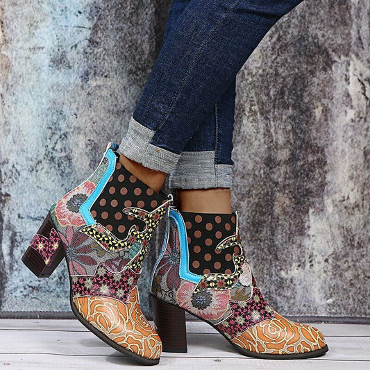 FLORAL GEOMETRIC CHUNKY BOOTS